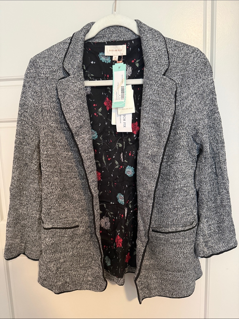 Skies Are Blue Gray Knit Blazer Jacket Floral Lining NWT Size M